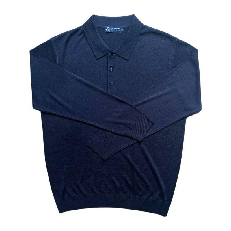 Spring and Autumn Clothing, 30% Wool, Turn-Down Collar, Knitted Long-Sleeve Single-Sided Shirt, Workwear with 30% Wool Content, Corporate Culture Shirt