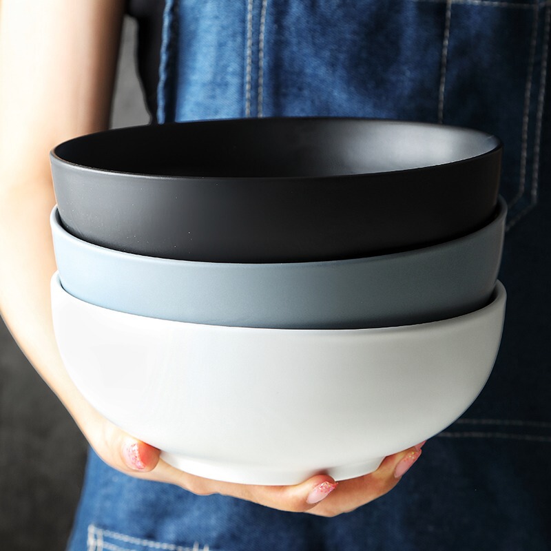 8 inch ceramic bowl black bowl soup bowl large household bowl simple Japanese salad bowl ramen bowl commercial wholesale