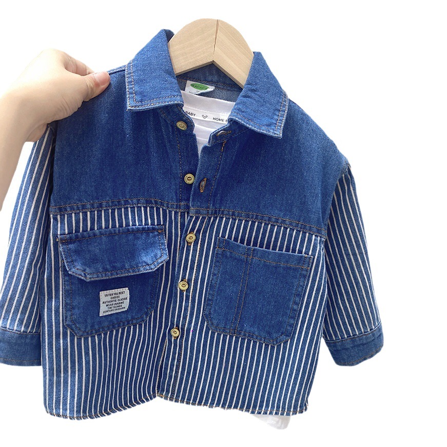 Camisa vaquera para niños 2023 otoño nueva chaqueta casual de manga larga para niños medianos y grandes camisa delgada para niños cardigan top