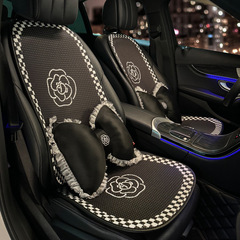 汽車坐墊冰絲透氣網布玫瑰花朵五座車用座墊全套四季通用款夏季女