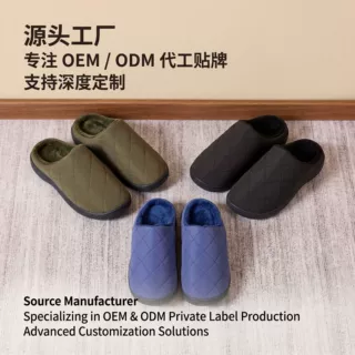 跨境外贸批发防水布毛毛拖鞋秋冬季防滑保暖加绒厚底外穿棉拖鞋
