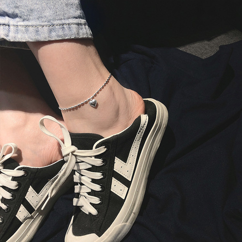 s925 Silver  New Millet Grain Love Anklet for Women Korean Version Internet Celebrity Simple Sexy Personalized Accessories
