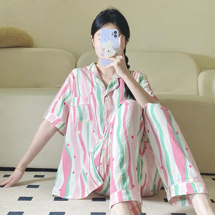 Verano nuevo pijama de amor mujer adorable oso simple ocio delgado nubes algodón ropa doméstica dos piezas conjunto al por mayor