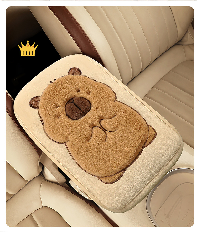 Car Armrest Box Mat Capibala Cartoon Plush Mat Middle Car Central Armrest Elbow Rest Universal Model