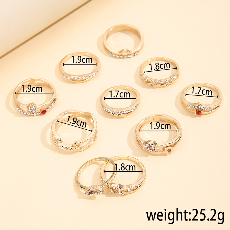 1 Set Retro Heart Shape Butterfly Alloy Plating Metal Rhinestones Women's Rings display picture 25