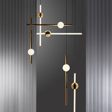 北欧现代简约轻奢线条吊灯设计师创意吧台楼梯餐厅组合发光棒灯具