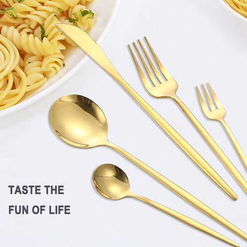 Cross-border stainless steel tableware Portugal knife fork spoon gift set light luxury gold steak knife fork set 30 pieces set
