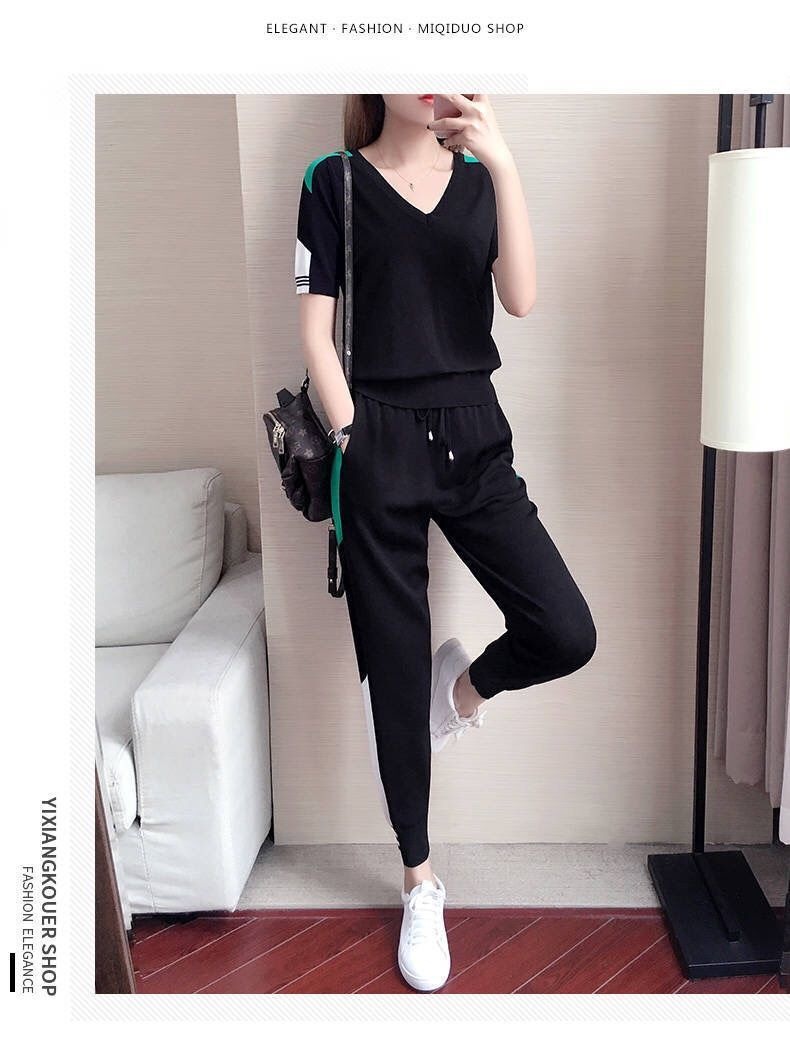 Women's Casual Sports Suit Set Short Sleeved Cropped Pants Fashionable And Stylish Two Piece Set Summer Style 2026 Popular New_ecoleips.com