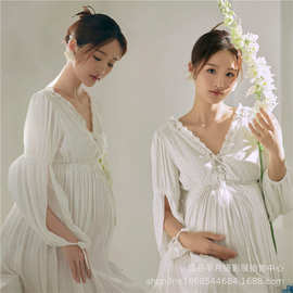 影楼新款孕妇照服装白色时尚唯美连衣裙大肚妈咪摄影艺术拍照主题