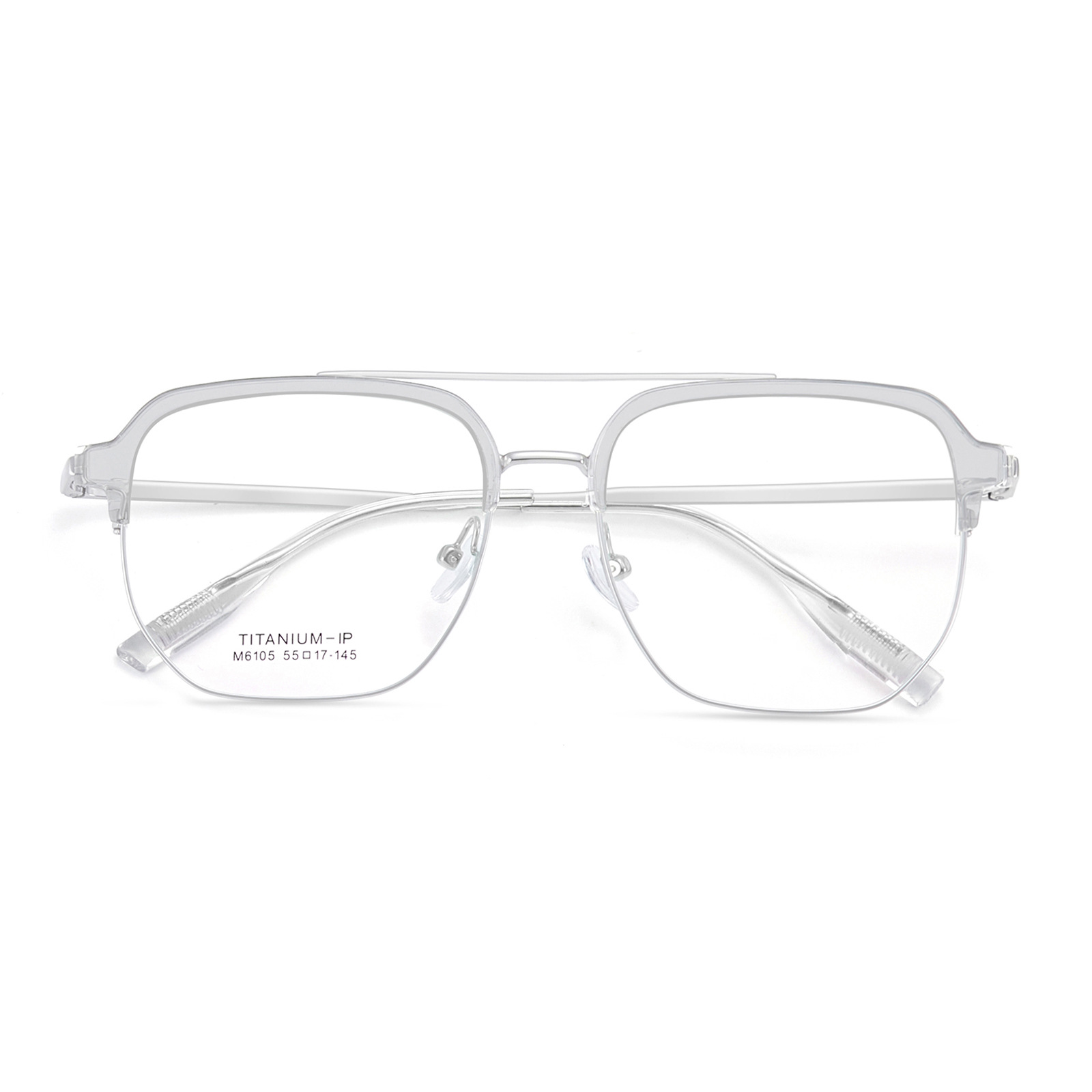 Luz piloto de personalidad de lujo doble haz de titanio puro gafas marco súper elástico de titanio Piernas Sin clip de la cara puede coincidir con la miopía Danyang venta al por mayor