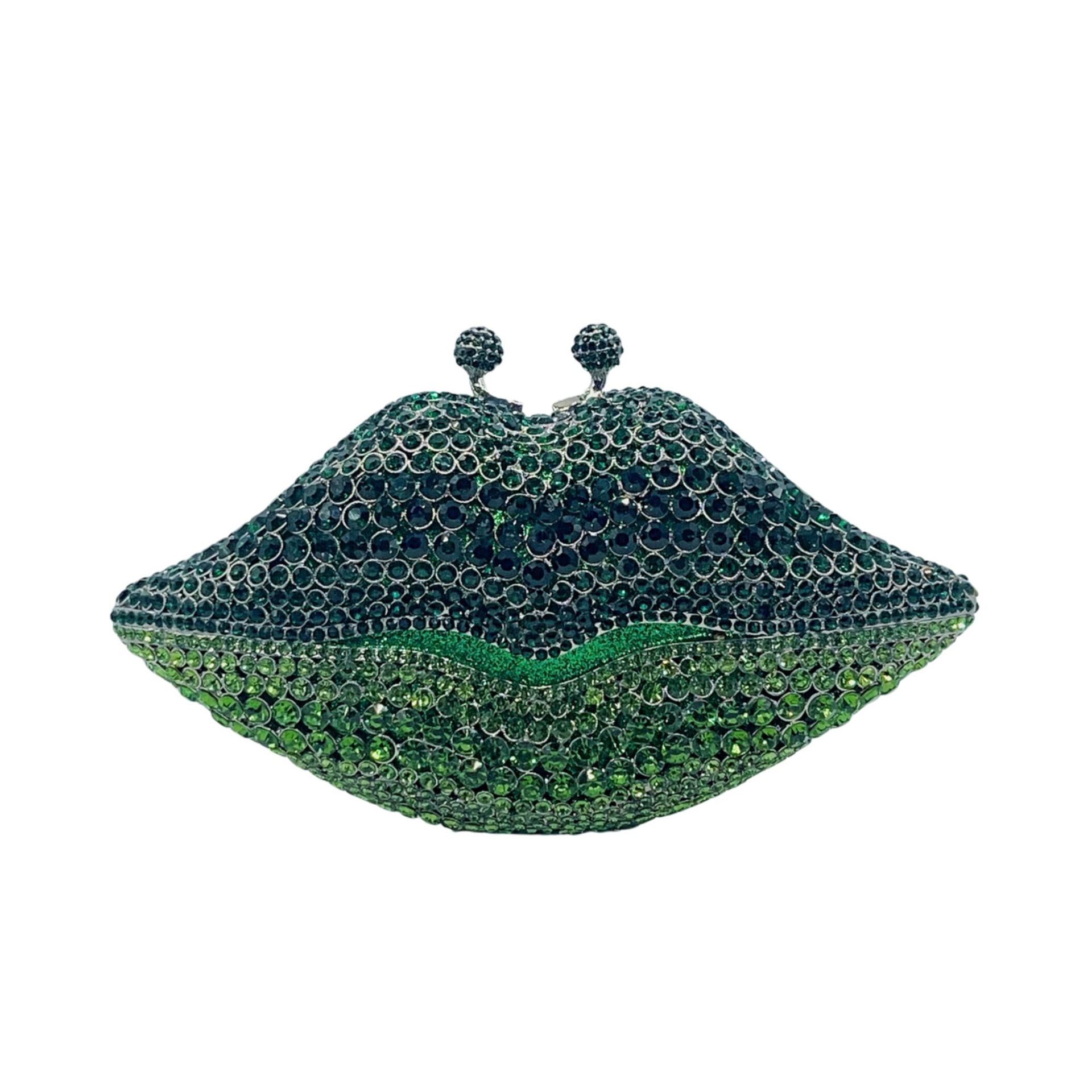 Túi clutch nữ đính đá dạ hội viền môi kim loại — màu đỏ đậm, Màu đỏ, Màu xanh lá, Màu xanh lam