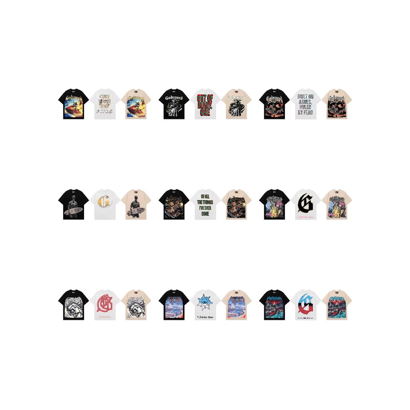 2026 Cross-Border American Fashion God New Style Street Rock Hip-Hop Skull Retro Print Washed Loose Cotton T-Shirt