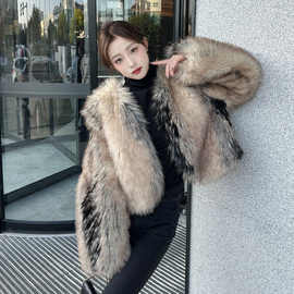 欧美风时尚年轻款环保狐狸毛皮草外套女短款洋气2025新款毛毛批发