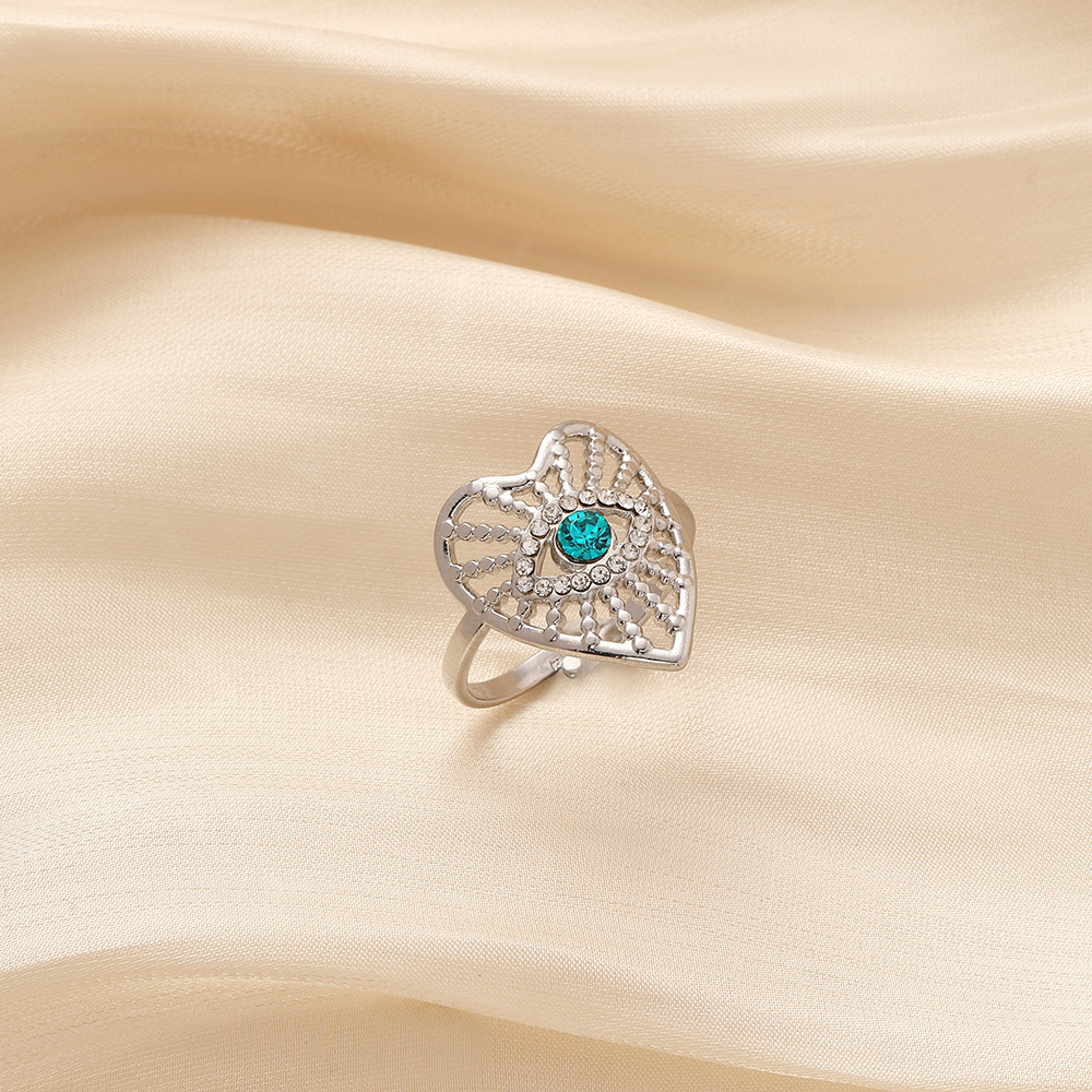 Fashion Heart Shape Eye Stainless Steel Inlay Zircon Open Ring 1 Piece