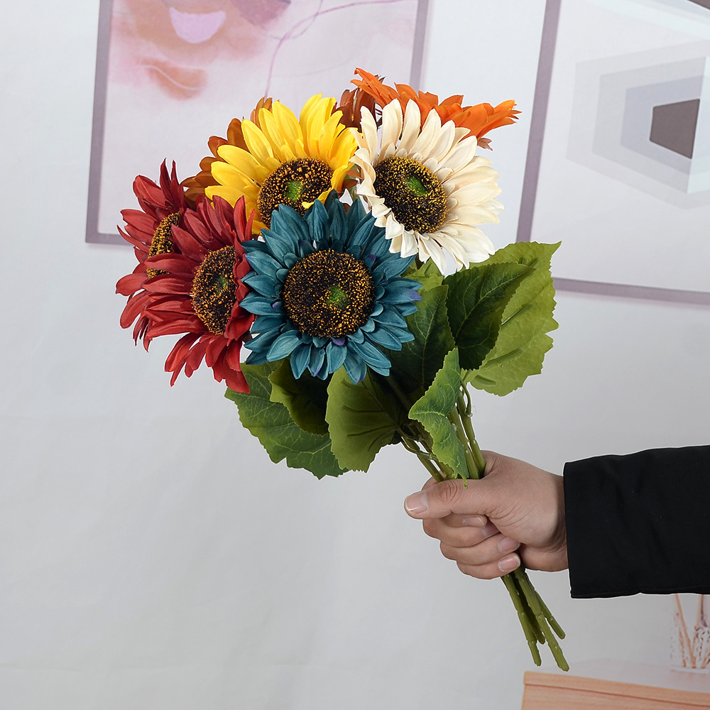 仿真花拍攝道具太陽花客廳室內桌面擺放花花卉48㎝單支多彩向日葵