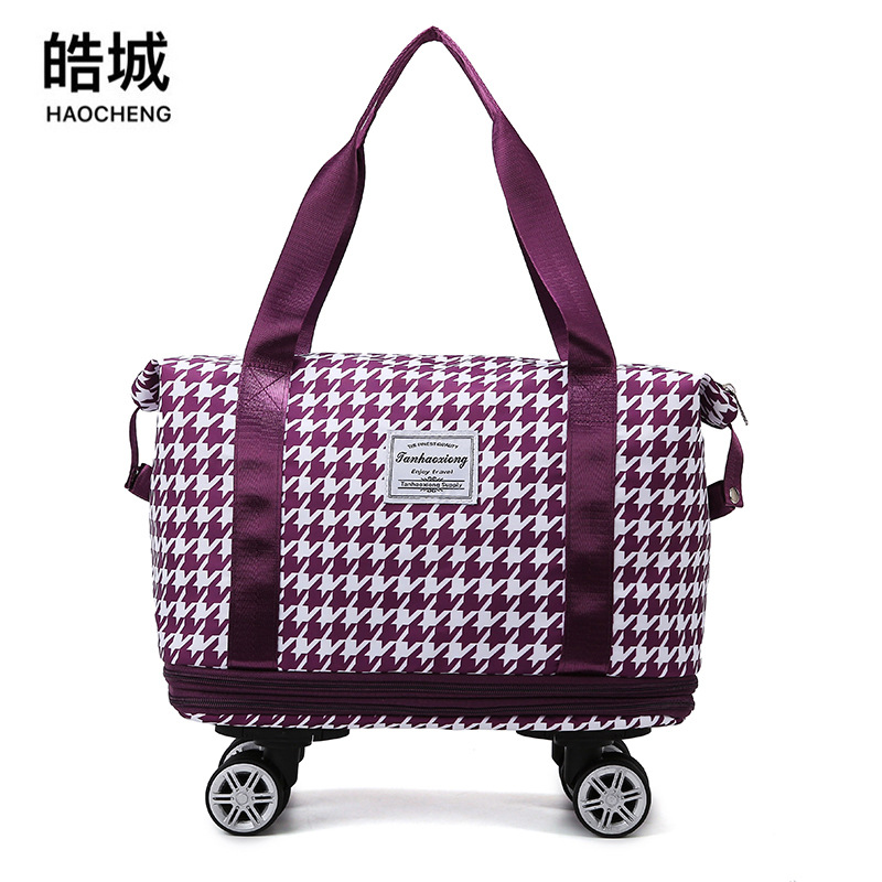 Nuevo bolso de viaje expandible de doble capa de separación en seco y húmedo de gran capacidad transfronterizo, bolso de equipaje con rueda universal portátil para mujer