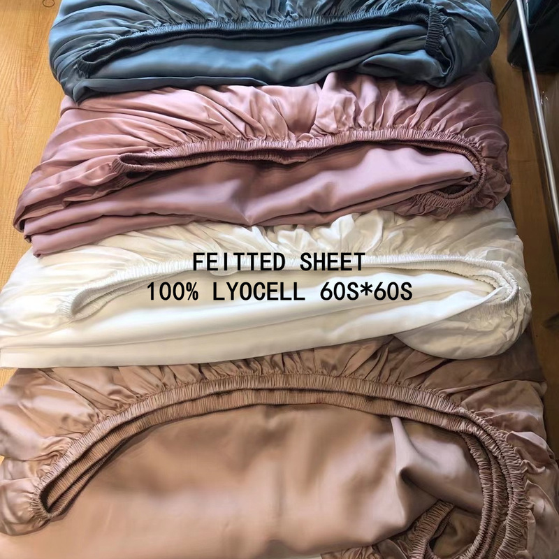FITTEDSHEET 60S Tencel Bed Cover Solid Color Lyocell Bedspread Bed Sheet Plus Height Thick Mattress Cover