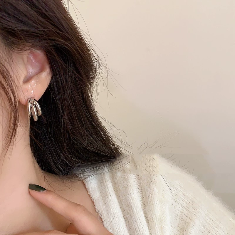 Retro geometric earrings with pigtail, internet celebrity, high-quality style