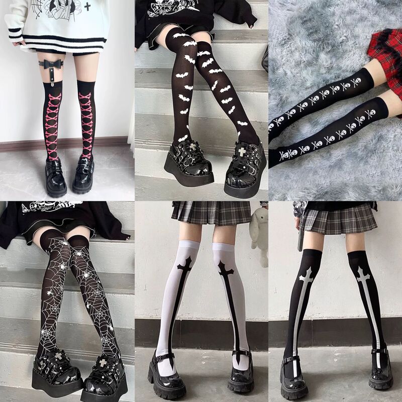Gothic Subculture Punk Halloween Printed Over-The-Knee Socks Y2K Sexy Sweet and Cool Slimming Look Elastic High Socks