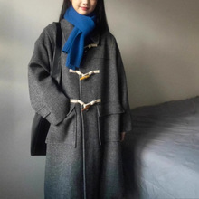 牛角扣毛呢大衣女2025春秋新款气质灰色小个子中长款女生毛呢外套