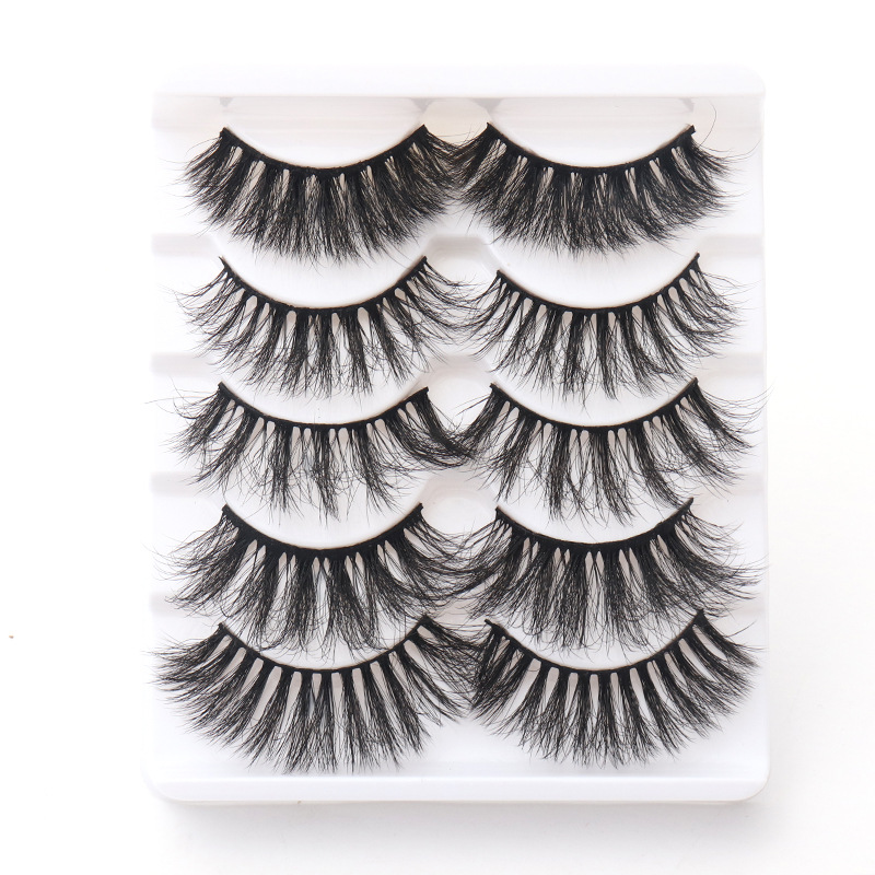 Fábrica al por mayor cinco pares de fibra química 3d pestañas desordenadas maquillaje de escenario pestañas postizas europeas y americanas pestañas de salón de belleza
