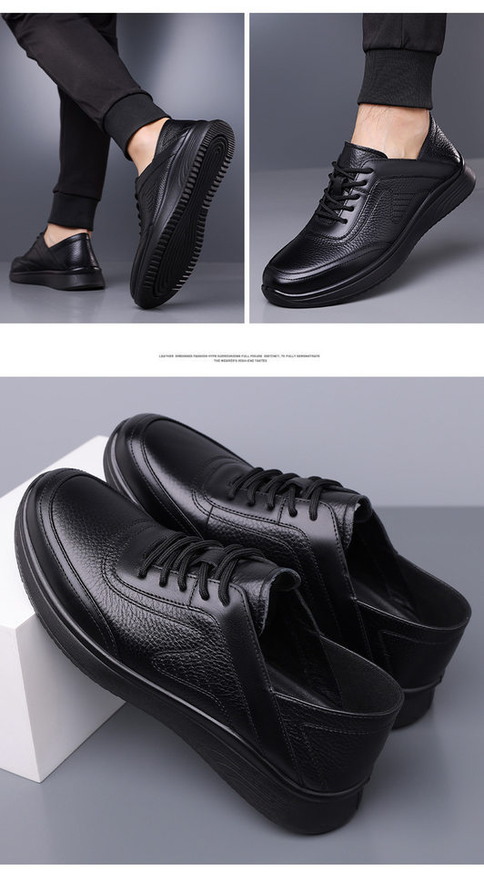 Giày lười nam da bò thật mũi tròn đế mềm chống trượt, kiểu slip-on nhẹ chân — D7913 Đen chi tiết 13