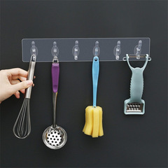 透明無痕衣帽掛鈎牆上門後免打孔5連6連強力粘鈎壁掛式聯排衣掛鈎