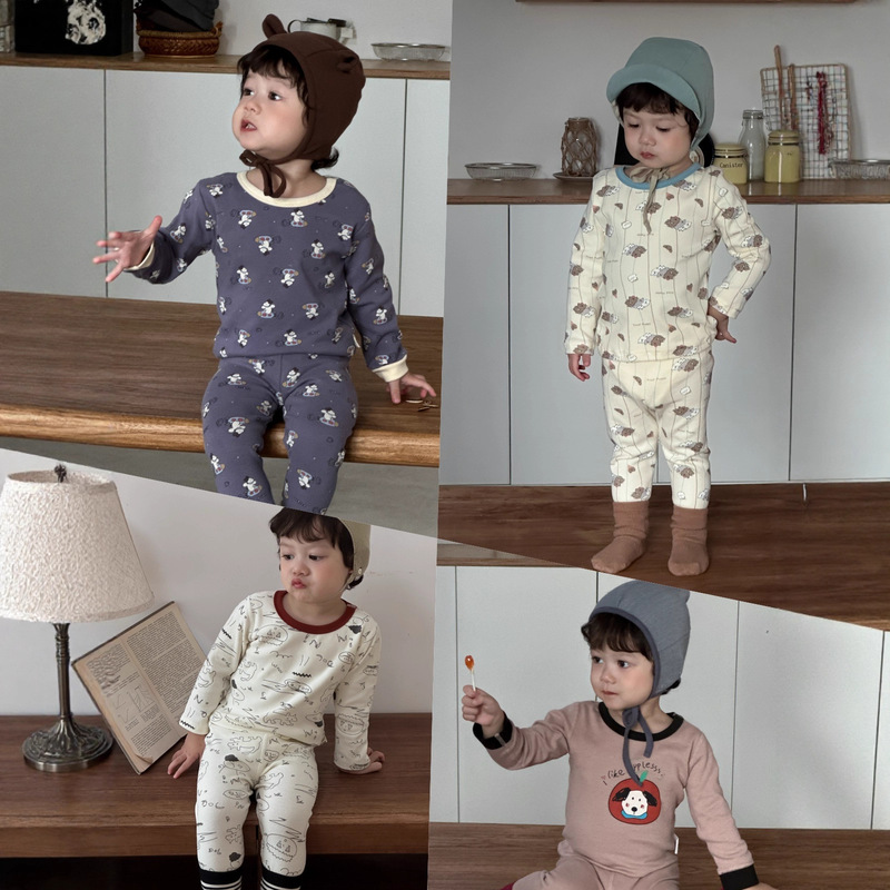 2025 Autumn and Winter Pure Cotton Cartoon Seamless Homewear Baby Clothes 280g Wool Stretch Boys' Pajama Set 2025 Autumn and Winter Pure Cotton Cartoon Seamless Homewear Baby Clothes 280g Wool Stretch Boys' Pajama Set