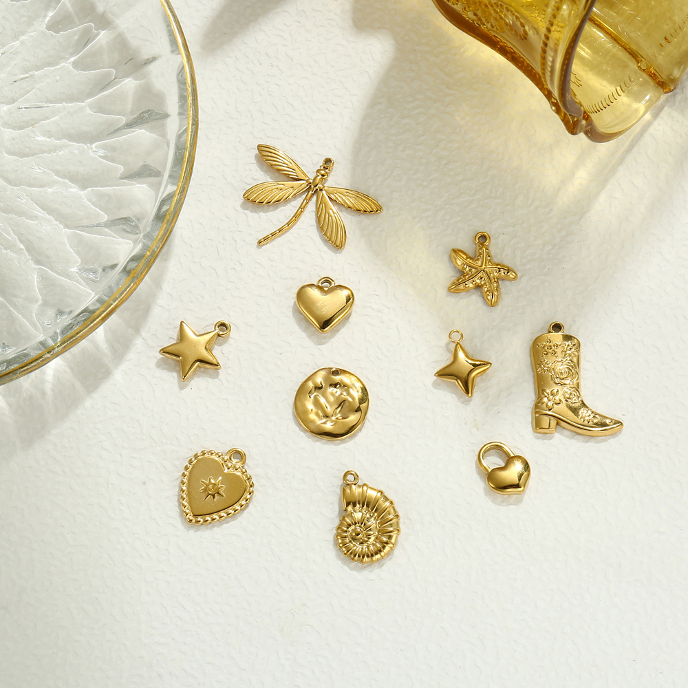 3g Weight Pendant Jewelry Making Type 17*17mm Jewelry Making Size 18K Gold Plated Plating Material DIY Jewelry Accessories Classification 1 Piece Quantity 304 Stainless Steel Material Star, Heart Shape, Dragonfly Pattern All Seasons Season Polished Finish Marine Style, IG Style Style 1 Piece 17*17mm 304 Stainless Steel 18K Gold Plated Star Heart Shape Dragonfly Polished Pendant 1