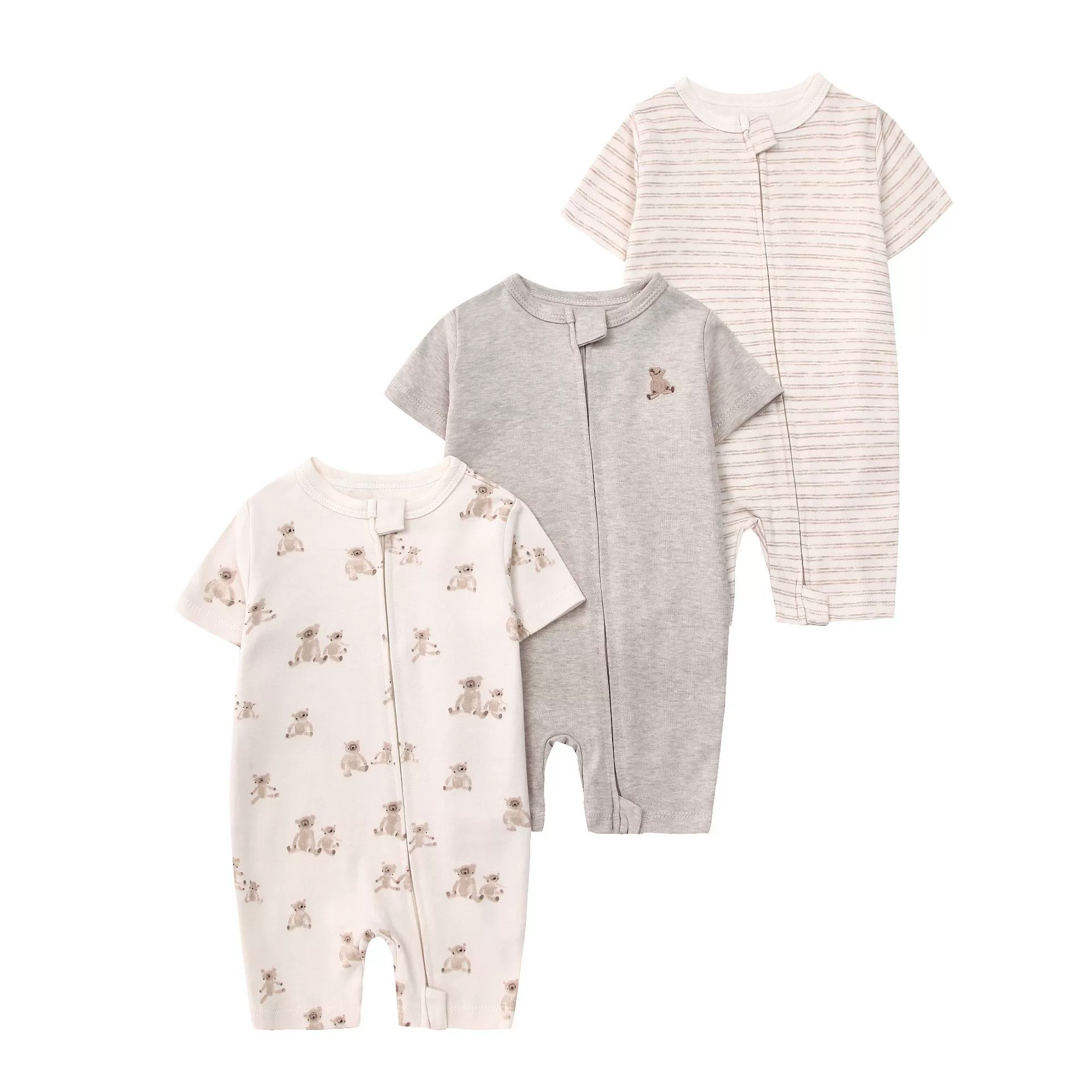 外贸童装夏款宝宝连体衣短袖双头拉链爬爬服新生婴儿礼盒跨境专供