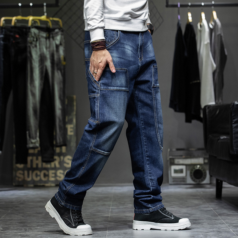 2026 Autumn New Patchwork Jeans for Men, Straight Slim Fit, Trendy Brand, Stretch, Plus Size, American Style, Fashionable Versatile Long Pants