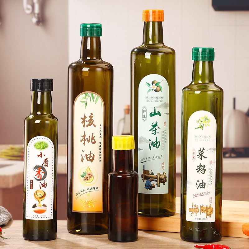 批发墨绿色香油瓶加厚方形菜籽油分装瓶商用山茶油玻璃瓶密封油瓶