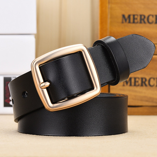 Versatile genuine leather belt wholesale for women Korean style simple gold pin buckle belt women's jeans with small belt