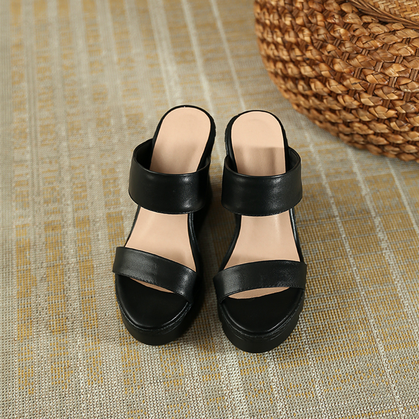 Sandal cao gót nữ hở mũi đế dày 10 cm, phong cách mới mùa xuân hè — đen chi tiết 13