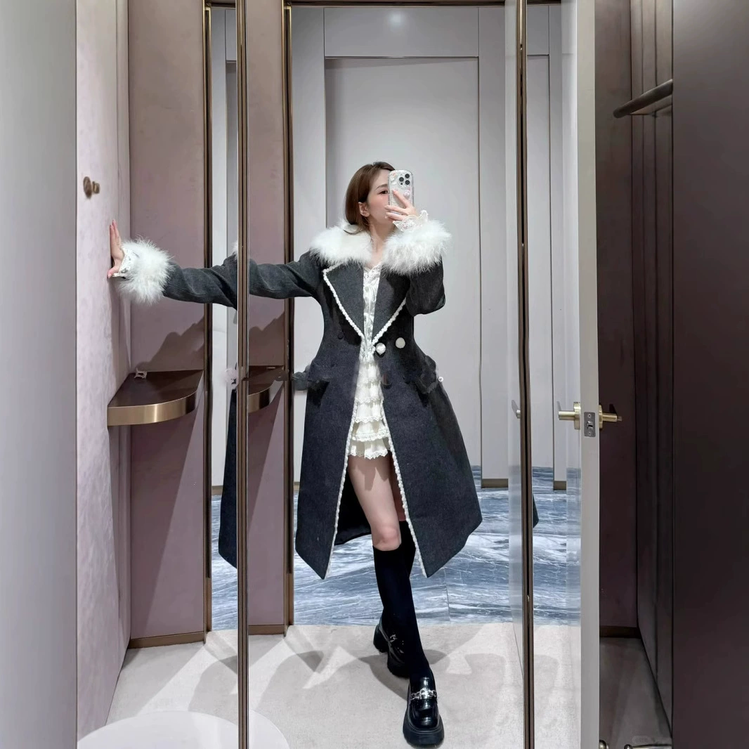 [Специальное предложение] Двубортный длинный пиджак 2025 года, высококачественный шерстяной жакет с завышенной талией