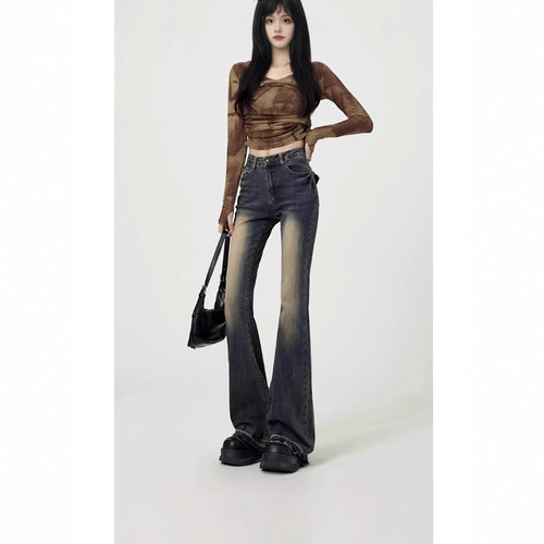 Vintage embroidery high street tapered jeans for women plus size heavy girls autumn rinse slimming elastic high-waisted floor-length pants for winter