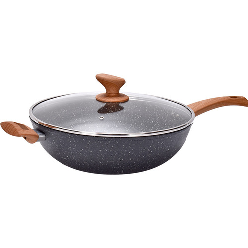 Medical stone wok non-stick pot household cooking pot flat-bottomed frying pan non-stick pot thickened composite bottom induction cooker pot