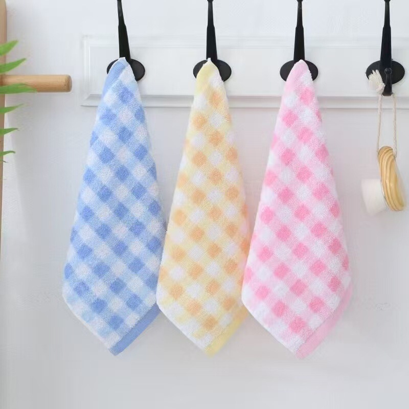 Colorful Checkered Kidsren's Small Towel Pure Cotton Absorbent Soft Lint-Free Small Square Towel Kindergarten Hook Handkerchief