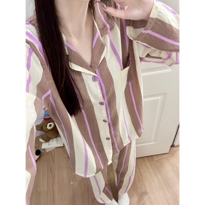 云朵棉韩版睡衣女春秋夏季长袖长裤套装卡通小新翻领薄款家居服女|undefined