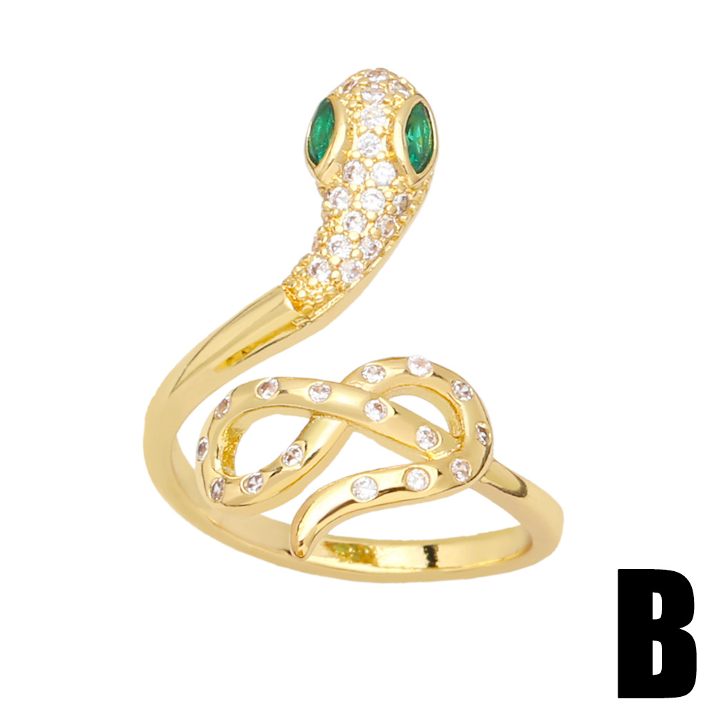 simple Copper 18K Gold-plated Colorful Zircon Snake-Shaped Adjustable Ring
