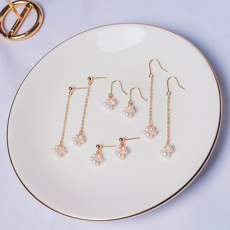 Organic brand short cute earrings from pearl, Korean style, simple and elegant design