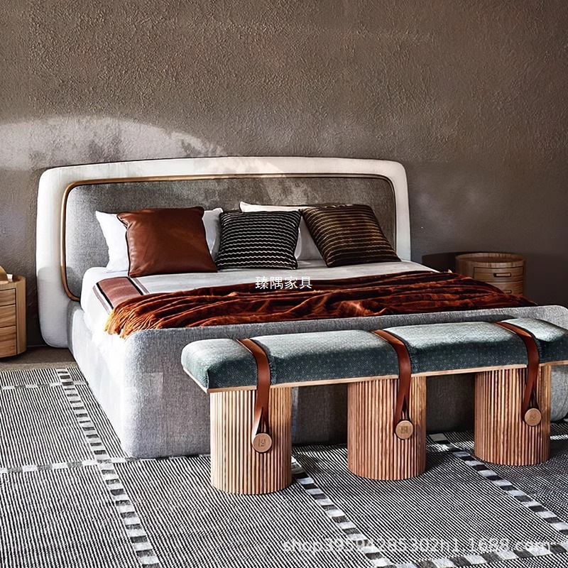 Marca italiana Fend Fendi mezclado de madera sólida villa cama de tela importada cama doble de alta gama
