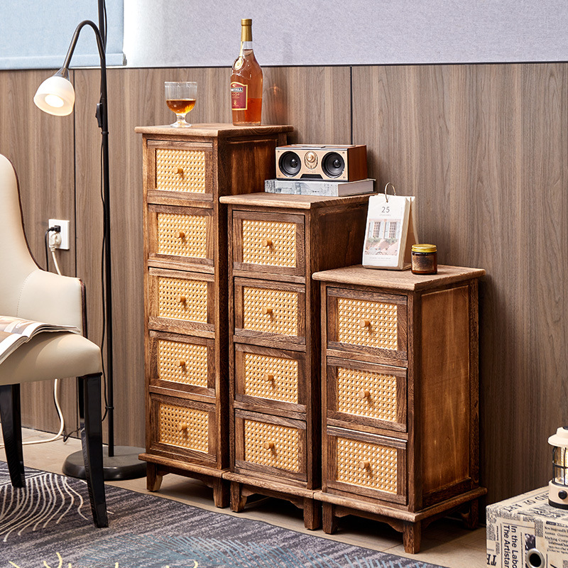 Cross-Border American retro de madera maciza gabinete de almacenamiento de la fábrica pastoral de múltiples capas cajón de almacenamiento de gabinete mesita de noche en el pecho de cajones