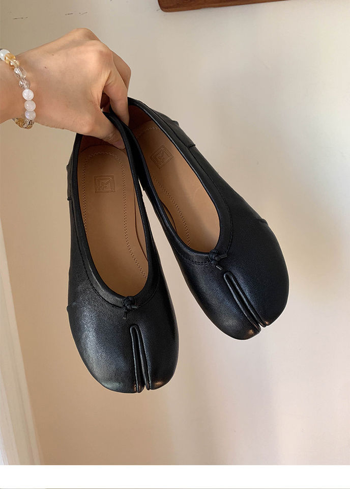 Giày búp bê nữ da bò thật mũi tách ngón gót vuông thô cổ thấp gót 3–6 cm — Da màu đen, hàng có sẵn, Da màu đỏ, hàng có sẵn chi tiết 15