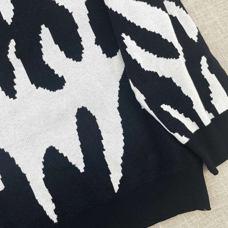 New Winter Men's and Women's Contrast Sweater European and American Leisure Joint Knitted Sweater Cross-border Foreign Trade Flame Crewneck Hair