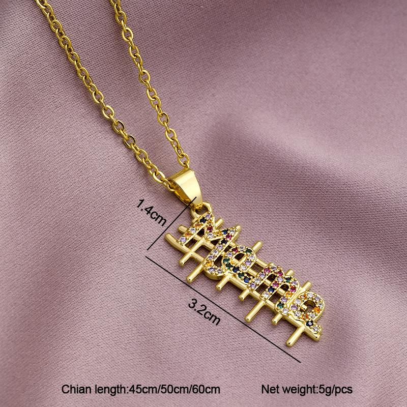 cable chain Chain Type 1 Piece Quantity 304 Stainless Steel Copper MAMA Simple Style Plating Inlay Letter Zircon Pendant Necklace