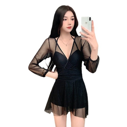 Bathing Suit for Women 2025 Summer Viral New Style One-piece Covering Fat Slimming Lace Long Sleeve Small Bust Picking Up Vacation Swimwear