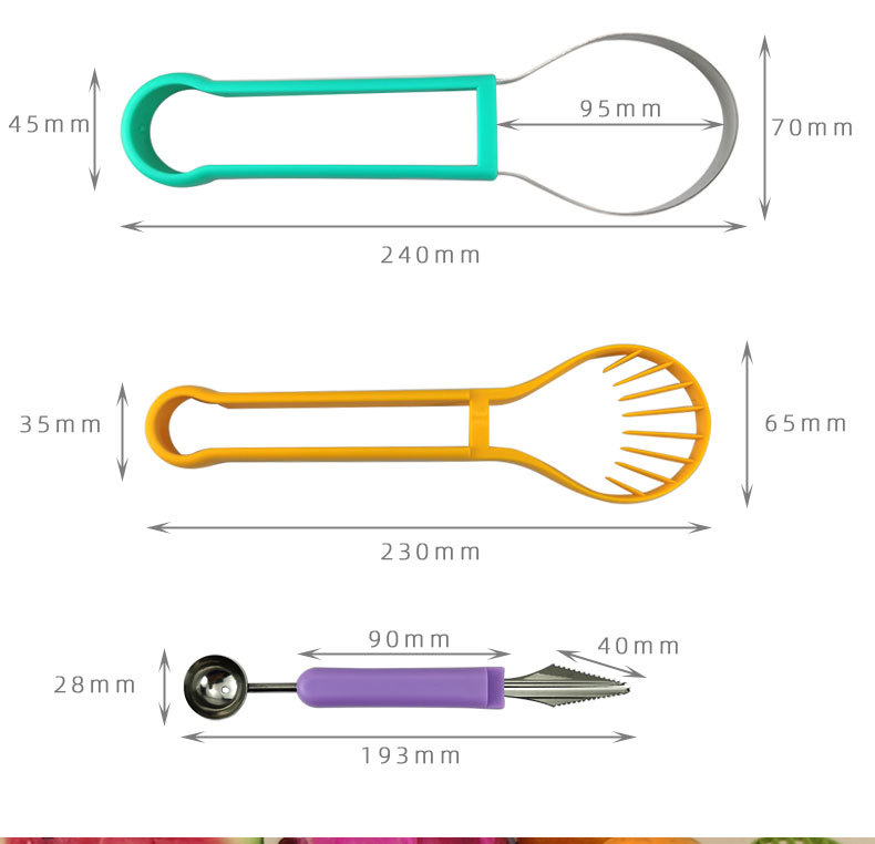 三合一水果挖球器双头多功能水果拼盘雕花刀挖西瓜勺水果挖三件套详情4