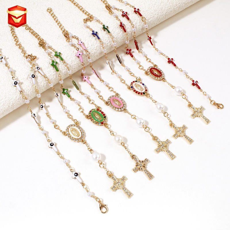 Amazon Aliexpress Original Evil Eye Cross Bracelet Virgin Mary Bracelet Baptism Prayer Bracelet
