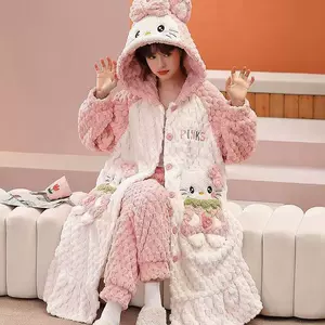 Коралловая бархатная пижама с капюшоном, зимний утепленный банный халат, для влюбленных